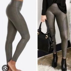 NWT SPANX moto faux leather leggings- Gunmetal color LARGE